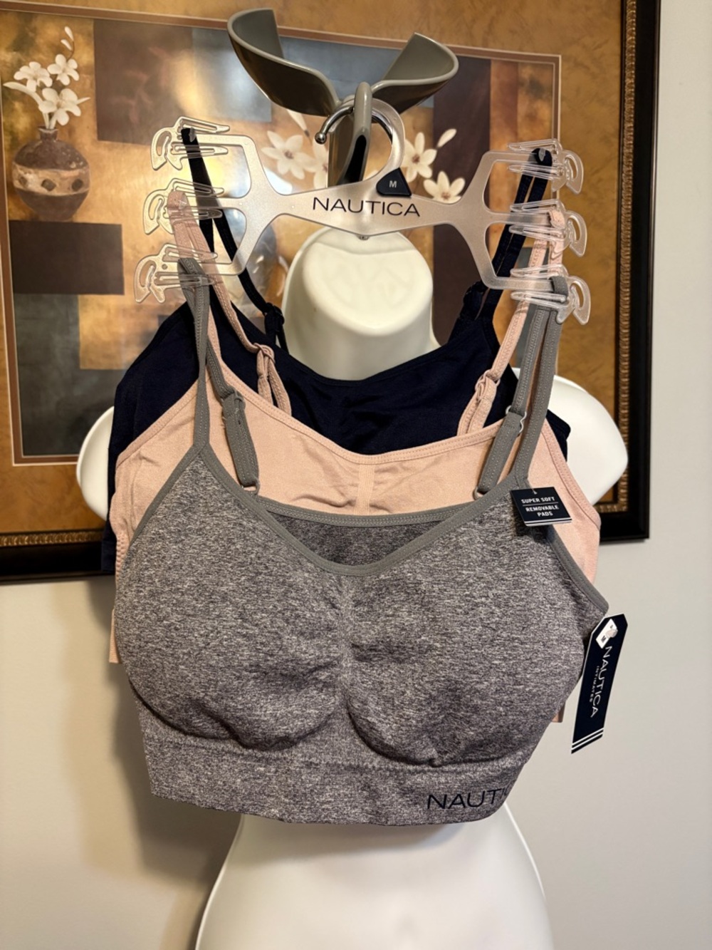 Nautica 3-Pack Seamless Bralettes in Heather Gray, Blush, and Navy